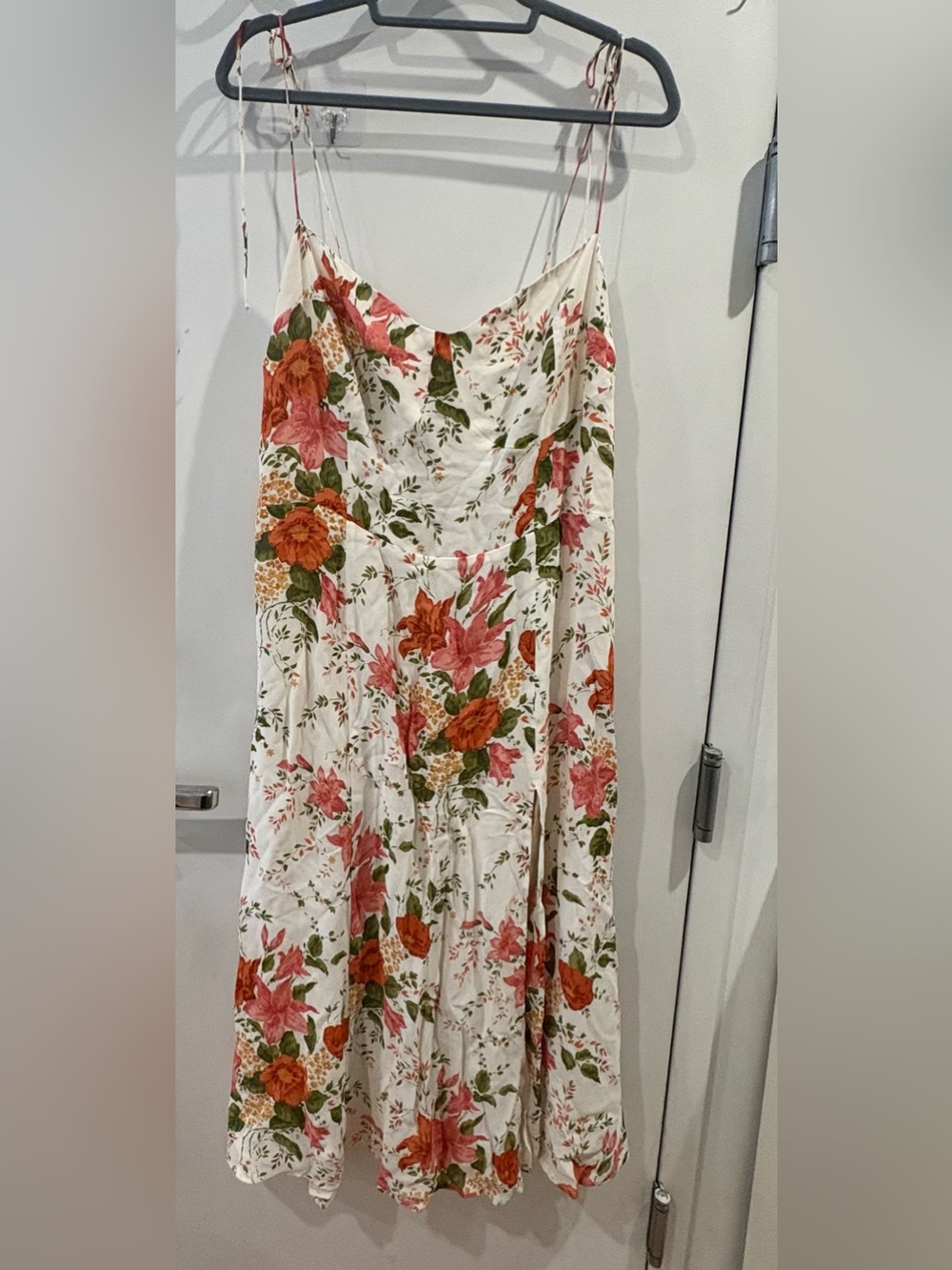 Reformation Juliette White Maxi Dress with Pink & Orange Floral Print Size 14